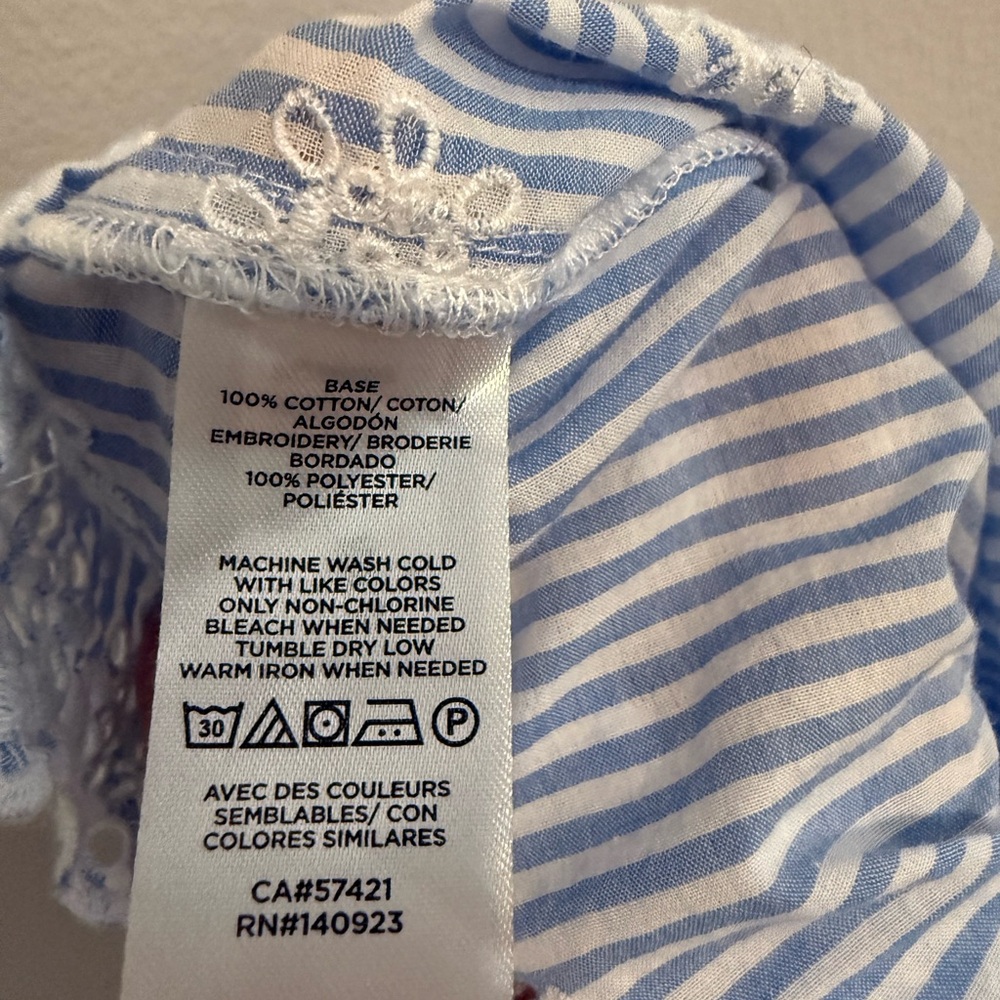 Loft Blue White Stripe Square Neck Flutter Sleeve Embroidered Eyelet Detail XL - Picture 7 of 11
